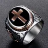 Herren Edelstahl Celtic mittelalterlicher Kreuzring Punk Männer Ringe Steine Ringe Silber Schwarz Größe 7-133004