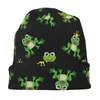 Basker djur söta grön groda kawaii bonnet hatt stickning hattar coola utomhusskallies beanies unisex varm