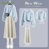 Tweedelige jurk dames herfst wintermode V-hals trui gebreide jurk Tweedelige Koreaanse elegante top rok bijpassende set vrouwelijk pak 231205