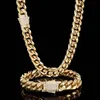 2 piece sets Hip Hop Miami Titanium Steel Men's Necklace and Men's Bracelet Set with Zircon Spring Buckle Cuban Chain Po2086