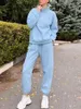 Pantalon deux pièces pour femmes, survêtement chaud d'hiver avec polaire, costume de sport bleu, sarouel doux, ensemble à capuche, tenues de maison, 2023