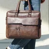 Bortkörningar Vintage Pu Leather Men Zipper Portfölj Bag Office Shoulder Messenger S High Capacity Man Handbag 14 tum Laptop för 231205