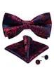 Bow Ties Pre-tied Navy Blue Printed Red Floral Bowtie Pocket Square Cufflinks Set Fashion Men's Business Tie Butterfly Knot Shirt Dec