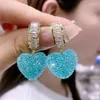 Pendientes de aro de lujo para mujer, cristal dulce, azul, blanco, rosa, gota de corazón, geométrico, fiesta de boda, joyería llamativa de Navidad