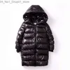 Para baixo casaco 2022 inverno crianças longo grosso jaqueta meninos e meninas sobre o joelho brilhante para baixo casaco crianças com capuz quente parkas outwear 4-14t q231205