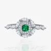 Cluster Rings LOKWAN 925 Sterling Silver Round Bag Inlaid With 4mm Artificial Grandmother Emerald For Women's High-grade Fine Jewelry