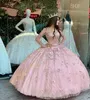 Glinsterende Quinceanera Jurk Illusie Mouwen Debutante Bal Mexicaanse Kweepeer Zoet 15/16 Verjaardagsfeestje Jurk voor 15e meisje Drama Winter Formeel Schoolfeest Gala Orchidee Goud