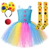 Mädchenkleider Glitzernde Zirkusclown-Kostüme für Mädchen Halloween Fancy Tutu Kleid Kinder Joker Cosplay Outfit Rainbow Twinkle Xmas Party Kleidung 231204