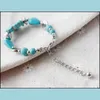 Charm Bracelets Wholesale Turquoise Sier Chain Link Bracelet Bangle Fashion Wristband Cuff Bead Drop Delivery Jewelry Dhpgw