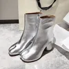 New Glitter Anatomic Ankle Tabi Boots Chunky Heel Round Toe Cap Silver Black White Blue Red Purple Khaki Green Booties Women's Cowskin shoes