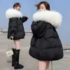 Casacos de trincheira femininos grande gola de pele para baixo jaqueta inverno comprimento médio solto grosso pequeno casaco acolchoado de algodão para mulher