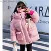 Down Coat Winter Keep Warm Princess Girls Jacket Grid Design Padded Lining With Velvet Hooded Heavy Coat For Kids Sent Bear Doll Q231205