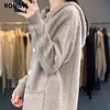 Maglioni da donna RONGYI Maglione di lana 100% Autunno e inverno a maniche lunghe con cappuccio Solido con una tasca Camicia calda con fondo spesso e allentato Top 231204