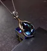 Pendentifs S925 argent 45cm collier saphir foncé bijoux pour femmes bohême Collares bleu topaze pendentif filles