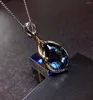 Pendants S925 Silver 45cm Necklace Dark Sapphire Jewelry For Women Bohemia Collares Blue Topaz Pendant Girls