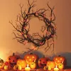 Decoratieve bloemenkransen Halloween Deadwood-krans Simulatie Zwarte tak met rood LED-licht 43 cm voor deuren Bloemenslingerdecoratie 231205