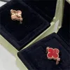 18K GOLD Luxury Clover Brand Rings for Women Girls NICE TONTATE Double SIDE RED STONE DAIMOND PLANVERS FLOWER LASER LOVE RING ANILLOS JOLLEDRY