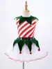 Girl's Dresses Kids Girls Elf Christmas Costume Xmas Year Carnival Party Dance Performance Sleeveless Stripes Mesh Tutu Dress With Bells 231204