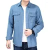 Homens Casuais Camisas Thintenda Homens Camisa Marca 2023 Masculino Manga Longa Sólida Denim Slim Fit Mens Jeans Chemise Homme