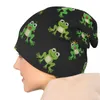 Basker djur söta grön groda kawaii bonnet hatt stickning hattar coola utomhusskallies beanies unisex varm