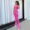 Designer Sticked Two Piece Set Women Tracksuits Sexig grimma Crop Top och Flare Pants Sticking Outfits Casual Sweatsuits Bulk grossistkläder 10393