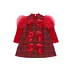 Платья для девочек Корейское детское платье для девочек на осень-зиму Рождественское праздничное платье принцессы в клетку с бантом Юбки Детская одежда Предпродажа 231204