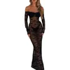 Casual Dresses Women S Y2K Sheer Lace Maxi Dress Long Sleeve See Through Bodycon Sexy Party Club