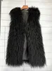 Fashion Winter Mid Long Fluffy Faux Fur Vest Women Colorful Mongolia Sheep Gilet Fake Jacket Coats