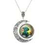 Vintage Turtle Time Gem Stitch Necklace Sterling Silver Moon Pendant Charm Crescent Necklace Cartoon Jewelry Gift