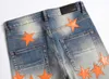 Herr jeans designer high street new trasig orange stjärna lapp fashionabla slim fötter stjärna stretchy jeans manlig mode sb4h