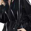 Women's Jackets Nerazzurri Long black warm oversized shiny patent leather trench coat for women long sleeve Zip up fall fashion Windbreaker 231204