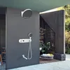Sistema de ducha de cascada de lluvia con montaje en pared, conjunto de ducha termostático con pantalla Digital para baño, color blanco con caño de agua oscilante