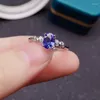 Cluster Rings 0.7ct 5mm 7mm VVS Grade Natural Tanzanite Ring For Daily Wear Real 925 Silver Gift Woman