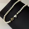 famous British designer pearl necklace choker chain letter-v pendant necklace 18K gold plated 925 silver titanium jewelry for wome297S