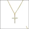 Pendant Necklaces Wholesale Jewellery Sier Micro Pave Zircon Cross Pendant Necklace Hip Hop Jewelry Real Gold Plated Necklaces Drop De Dhrbe