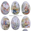 Party Favor Easter Tinplate Egg Shaped Candy Tin Bunny Rabbit Printed Metal Spring Gift Packaging Storage Case S M L Size Drop Deliv Dhegg