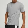 Luluwomen avec logo T-shirt à séchage rapide en nylon pour hommes, fitness, course à pied, col rond, vêtements d'entraînement en soie glacée, manches courtes