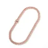 Collana girocollo da donna ghiacciata da 9 mm Collana cubana in metallo oro rosa piena con pietre rosa zirconi cubici Catena di gioielli205t