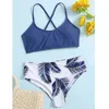 Damesbadmode Wrap Push Set Print Beachwear Leaf Dames Bikini Badpak Up Gevoerde badmode tankini's