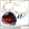 مجموعات مجوهرات الزفاف Luckyshine 925 Sliver Heart Cut Red Crystal Zircon Jewelry Set امرأة سحر حلقات حلقات حلقات Best V DHVPX