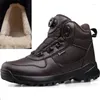 Botas À Prova D 'Água Inverno Neve Homens High Top Sapatos de Algodão Manter Quente Botão Rotativo Homem Snowboots Pelúcia Pai Booties