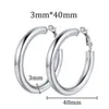 Boucles d'oreilles classiques en or et argent, grand cercle rond, délicat, Tube en acier inoxydable de 30mm, 40mm, 50mm, Clip sur boucle d'oreille, bijoux