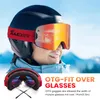 Lunettes de ski Lunettes de ski Ensemble magnétique Lunettes de snowboard à vision large pour hommes Femmes Lunettes de ski Anti-buée Protection UV400 OTG Lunettes de neige 231205