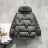 Parkas de plumón para mujer, Parkas cortas con cuello de piel Natural para mujer, chaqueta de pato blanca holgada de gran tamaño, prendas de vestir de invierno para mujer, abrigo Veste Femme 231205