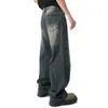 Mens Jeans män tvättade vintage mode koreanska streetwear hip hop löst casual rak denim byxor manliga baggy byxor 231204