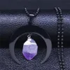 Pendentif Colliers Sorcellerie Divination Lune Violet Cristal Naturel Collier En Acier Inoxydable Femmes Noir Couleur Bijoux Bijuteria N342a