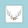 Pendant Necklaces Rhinestone Crystal Necklace Christmas Deer Pendants Necklaces Boho Antler Horn Animal Drop Delivery Jewelry Necklace Dh4Wl