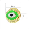 매력 금 도금 에나멜 8mm cz 구리 사악한 눈 구슬 보석 팔찌를위한 매력 드롭 배달 보석 보석류 발견 comp dhprl