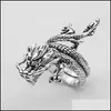 Band Rings Punk Gothic Retro Male Open Ring Skl Dragon Compass Angel Demon Animals Vintage Sier Color Men Jewelry Drop Delivery Dhq1E