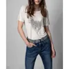 23ss Zadig Voltaire Dames T-shirt ZV Phoenix Wings Hot Boren Shirts Linnen Ronde Hals Dames T-shirt Met Korte Mouwen